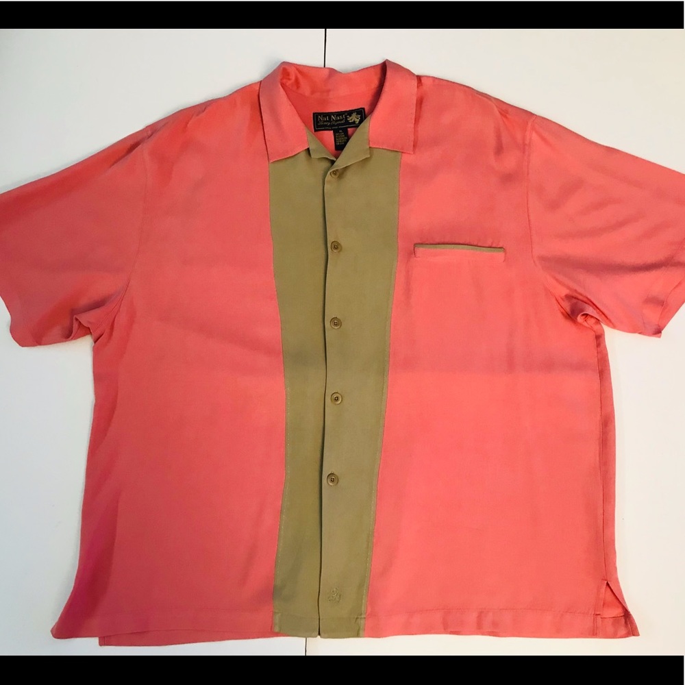 Nat Nast Luxury Originals 100% Silk Shirt Pink Salmon Men’s XL Rockabilly
